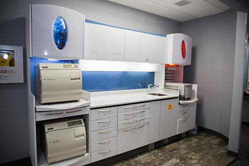 The well-stocked and high-tech dental lab at Dental Care of Burlington